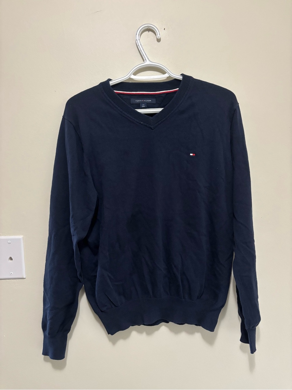 Tommy Hilfiger Navy Blue V-Neck Cotton Long Sleeve Sweater Size S/P